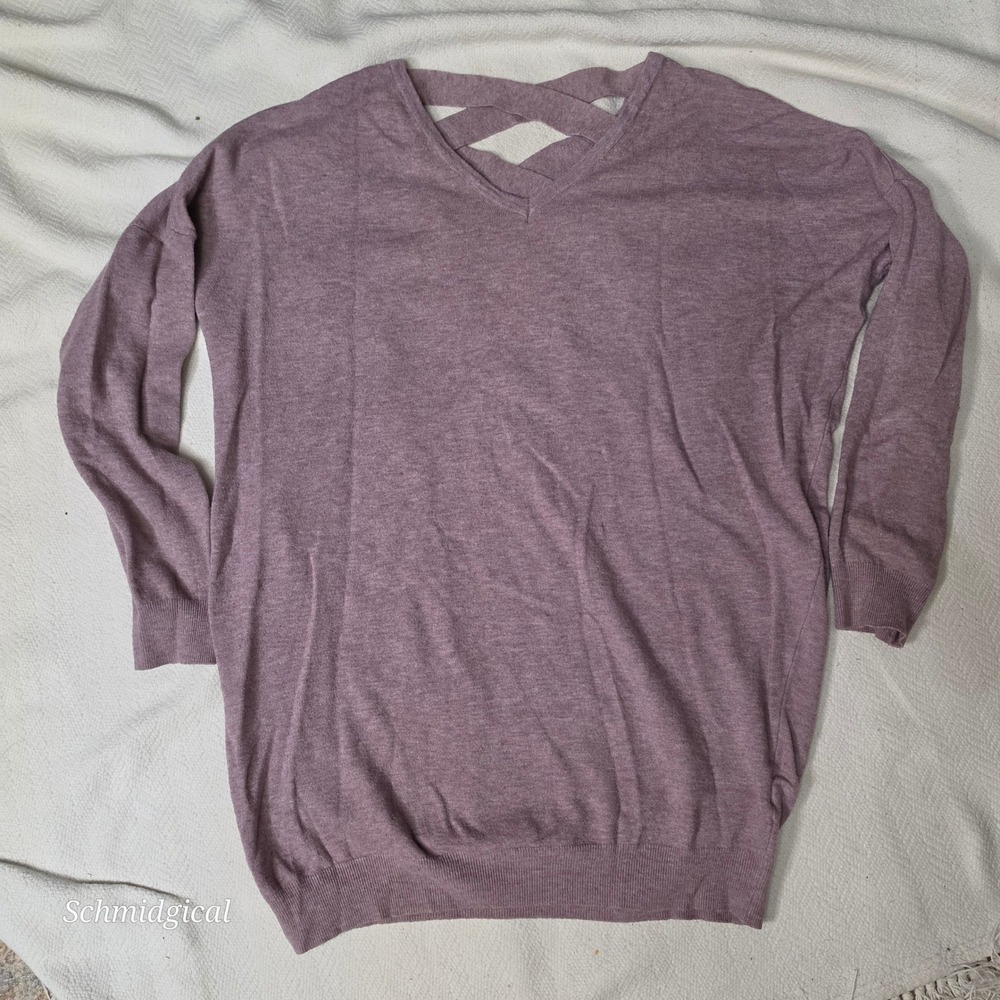 Dreamers by Debut Mauve Purple Crisscross Back V-Neck Sweater ML T1614